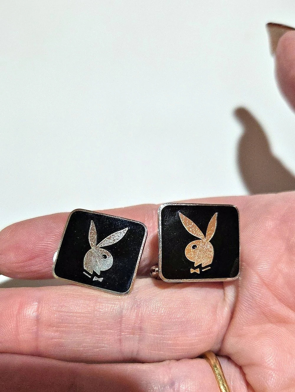 Playboy Vintage 1970's Playboy Bunny Square Black Enamel Cufflinks